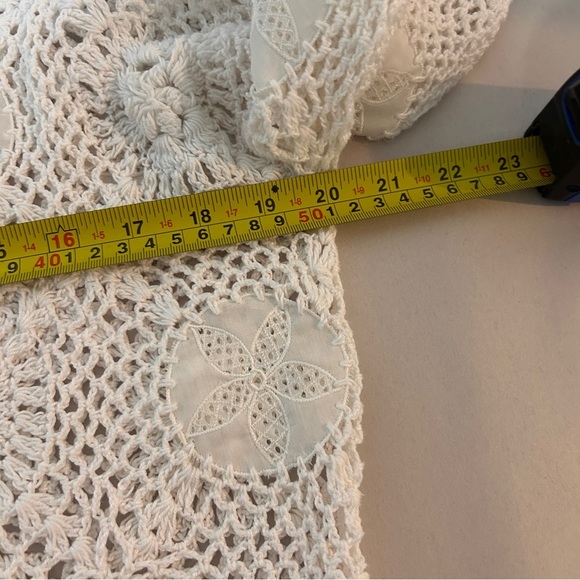 Crochet V-Neck Sweater women’s size Lrg  sand Dollar Cotton open Knit 3/4 Sleeve - Picture 7 of 9